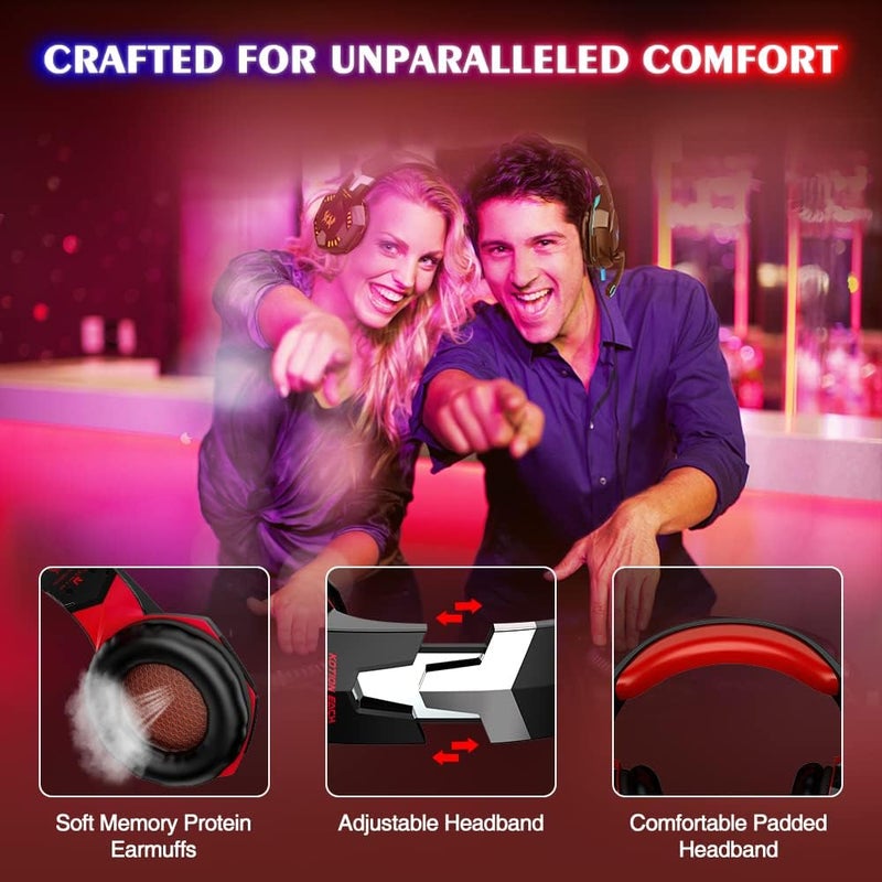 VersionTECH . G2000 Gaming Headset, Bass Surround Gaming Headphones with Noise Cancelling Mic, LED Lights, Soft Memory Earmuffs for PS5/ PS4/ Xbox One Controller/Laptop/PC/Mac/Nintendo NES Games-Red - Image 4